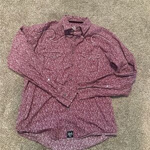 Rock 47 Men's Maroon Paisley Western Shirt - Long Sleeve